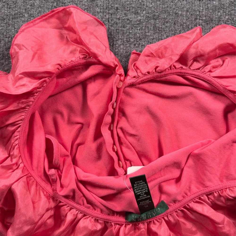 Lauren Ralph Lauren Sleeveless Top Womens XL Coral Pink Ruffle V-Neck READ